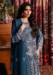 QALAMQAR-3PC CHIKANKAARI LAWN LASER WORK EMBROIDERED SHIRT WITH KHADDI NET EMBROIDERED DUPATTA AND TROUSER-ADR-4712