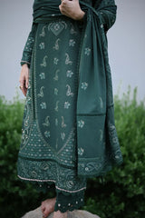 ZAIB-3PC DHANAK EMBROIDERED SHIRT WITH DHANAK EMBROIDERED SHAWL AND TROUSER-ADR-5042