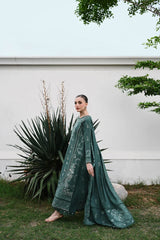 ZAIB-3PC DHANAK EMBROIDERED SHIRT WITH DHANAK EMBROIDERED SHAWL AND TROUSER-ADR-5042