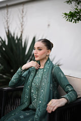 ZAIB-3PC DHANAK EMBROIDERED SHIRT WITH DHANAK EMBROIDERED SHAWL AND TROUSER-ADR-5042