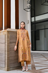 ZAIB-3PC KARANDI EMBROIDERED SHIRT WITH COUTRAI PRINTED SHAWL AND EMB TROUSER-ADR-5284