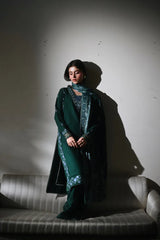 ZAIB-3PC KARANDI EMBROIDERED SHIRT WITH CORTRAI WOOL PRINT SHAWL AND TROUSER-ADR-4397