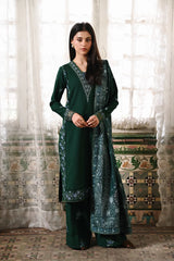 ZAIB-3PC KARANDI EMBROIDERED SHIRT WITH CORTRAI WOOL PRINT SHAWL AND TROUSER-ADR-4397