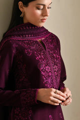 ZAIB-3PC KARANDI EMBROIDERED SHIRT WITH KARANDI EMBROIDERED SHAWL AND TROUSER-ADR-4404