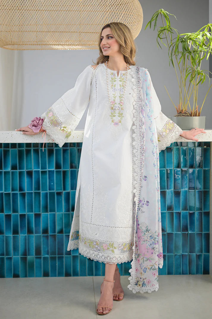 NATSHA KAMAL-3PC DHANAK EMBROIDERED SHIRT WITH WOOL PRINT SHAWL & TROUSER -ADR-3269