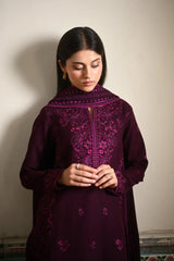 ZAIB-3PC KARANDI EMBROIDERED SHIRT WITH KARANDI EMBROIDERED SHAWL AND TROUSER-ADR-4404