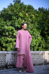 ZAIB-3PC DHANAK EMBROIDERED SHIRT WITH DHANAK EMBROIDERED SHAWL AND TROUSER-ADR-4399