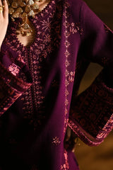 ZAIB-2PIECE DHANAK EMBROIDERED SHIRT WITH DHANAK EMBROIDERED SLEEVES-ADR-15071