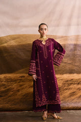 ZAIB-2PIECE DHANAK EMBROIDERED SHIRT WITH DHANAK EMBROIDERED SLEEVES-ADR-15071