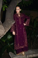 ZAIB-2PIECE DHANAK EMBROIDERED SHIRT WITH DHANAK EMBROIDERED SLEEVES-ADR-15071