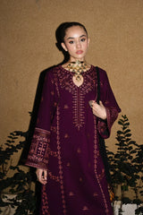ZAIB-2PIECE DHANAK EMBROIDERED SHIRT WITH DHANAK EMBROIDERED SLEEVES-ADR-15071