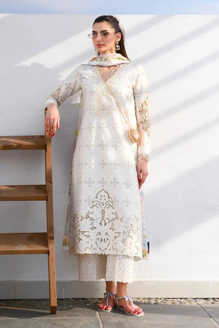 ZAIB-3PC LAWN CHIKAN EMBROIDERED SHIRT WITH CHIFFON PRINTED DUPATTA AND TROUSER-ADR-4881
