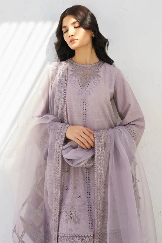 JAZMIN- 3PC LAWN HEAVY EMBROIDERED SHIRT WITH ORGANZA EMBROIDERED READY TO WEAR DUPATTA-ADR-3643