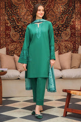 ZIVA-3PC DHANAK EMBROIDERED SHIRT WITH COUTRAI PRINTED SHAWL AND TROUSER-ADR-4142