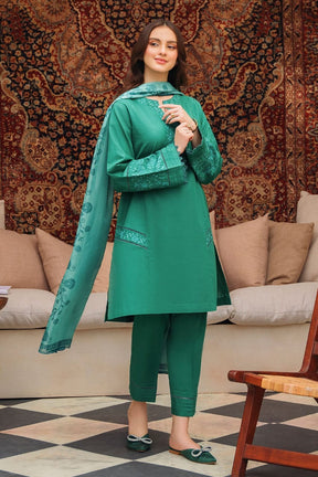 ZIVA - 3PC DHANAK EMBROIDERED SHIRT WITH WOOL PRINTED SHAWL AND TROUSER-ADR-3245