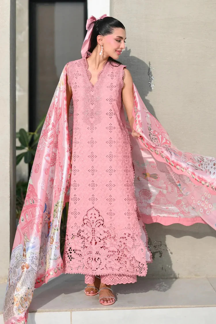 ZAIB-3PC LAWN CHIKAN EMBROIDERED SHIRT WITH CHIFFON PRINTED DUPATTA AND TROUSER-ADR-4880