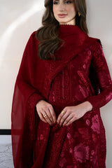 ZAIB-3PC DHANAK EMBROIDERED SHIRT WITH DHANAK EMBROIDERED SHAWL AND TROUSER-ADR-5087