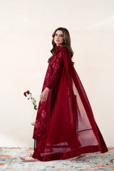 ZAIB-3PC DHANAK EMBROIDERED SHIRT WITH DHANAK EMBROIDERED SHAWL AND TROUSER-ADR-5087