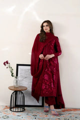 ZAIB-3PC DHANAK EMBROIDERED SHIRT WITH DHANAK EMBROIDERED SHAWL AND TROUSER-ADR-5087