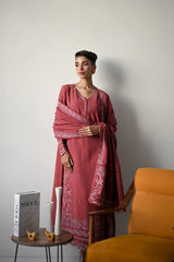 BATIK-3PC DHANAK EMBROIDERED SHIRT WITH DHANAK EMBROIDERED SHAWL AND TROUSER-ADR-4321