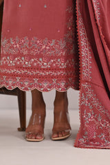 BATIK-3PC DHANAK EMBROIDERED SHIRT WITH DHANAK EMBROIDERED SHAWL AND TROUSER-ADR-4321