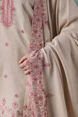 ZAIB-3PC DHANAK EMBROIDERED SHIRT WITH DHANAK EMBROIDERED SHAWL AND TROUSER-ADR-4352