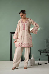 ZAIB-3PC DHANAK EMBROIDERED SHIRT WITH DHANAK EMBROIDERED SHAWL AND TROUSER-ADR-4352