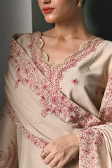 ZAIB-3PC DHANAK EMBROIDERED SHIRT WITH DHANAK EMBROIDERED SHAWL AND TROUSER-ADR-4352