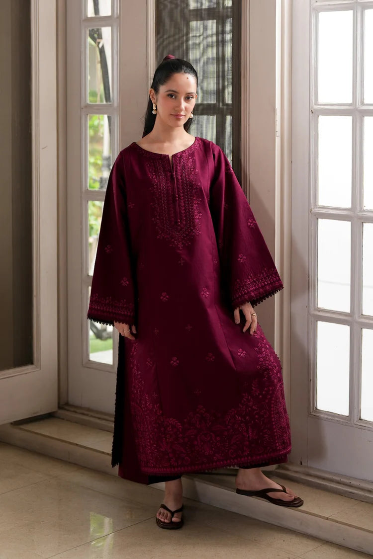 ZAIB-2PIECE DHANAK EMBROIDERED SHIRT WITH DHANAK EMBROIDERED SLEEVES-ADR-15131