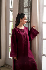 ZAIB-2PIECE DHANAK EMBROIDERED SHIRT WITH DHANAK EMBROIDERED SLEEVES-ADR-15131