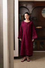 ZAIB-2PIECE DHANAK EMBROIDERED SHIRT WITH DHANAK EMBROIDERED SLEEVES-ADR-15131