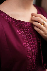 ZAIB-2PIECE DHANAK EMBROIDERED SHIRT WITH DHANAK EMBROIDERED SLEEVES-ADR-15131