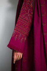 ZAIB-3PC KARANDI EMBROIDERED SHIRT WITH KARANDI EMBROIDERED SHAWL AND TROUSER -ADR-5295