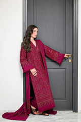 ZAIB-3PC KARANDI EMBROIDERED SHIRT WITH KARANDI EMBROIDERED SHAWL AND TROUSER -ADR-5295
