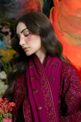 ZAIB-3PC KARANDI EMBROIDERED SHIRT WITH KARANDI EMBROIDERED SHAWL AND TROUSER -ADR-5295