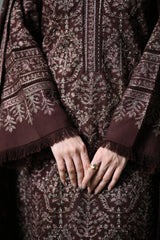 ZAIB-3PC KARANDI EMBROIDERED SHIRT WITH KARANDI EMBROIDERED SHAWL AND TROUSER -ADR-5294