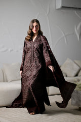 ZAIB-3PC KARANDI EMBROIDERED SHIRT WITH KARANDI EMBROIDERED SHAWL AND TROUSER -ADR-5294