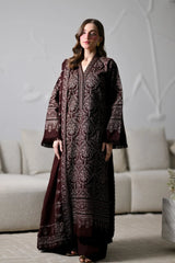 ZAIB-3PC KARANDI EMBROIDERED SHIRT WITH KARANDI EMBROIDERED SHAWL AND TROUSER -ADR-5294