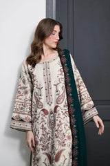 ZAIB-3PC KARANDI EMBROIDERED SHIRT WITH KARANDI EMBROIDERED SHAWL AND TROUSER-ADR-5302