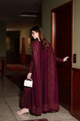 ZAIB-3PC KARANDI EMBROIDERED SHIRT WITH KARANDI EMBROIDERED SHAWL AND TROUSER-ADR-5316