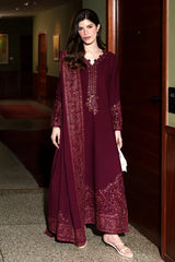 ZAIB-3PC KARANDI EMBROIDERED SHIRT WITH KARANDI EMBROIDERED SHAWL AND TROUSER-ADR-5316