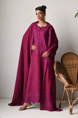 ZAIB-3PC DHANAK EMBROIDERED SHIRT WITH DHANAK EMBROIDERED SHAWL AND TROUSER-ADR-5262