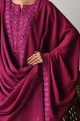 ZAIB-3PC DHANAK EMBROIDERED SHIRT WITH DHANAK EMBROIDERED SHAWL AND TROUSER-ADR-5262