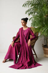 ZAIB-3PC DHANAK EMBROIDERED SHIRT WITH DHANAK EMBROIDERED SHAWL AND TROUSER-ADR-5262