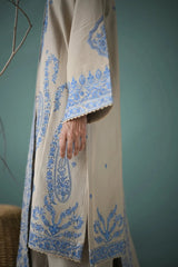 ZAIB-3PC DHANAK EMBROIDERED SHIRT WITH DHANAK EMBROIDERED SHAWL AND EMB TROUSER-ADR-5270