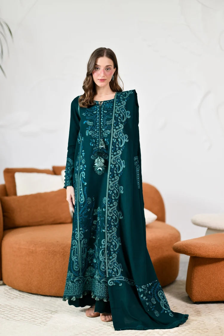 ZAIB-3PC KARANDI EMBROIDERED SHIRT WITH KARANDI EMBROIDERED SHAWL AND TROUSER -ADR-5304