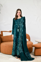 ZAIB-3PC KARANDI EMBROIDERED SHIRT WITH KARANDI EMBROIDERED SHAWL AND TROUSER -ADR-5304