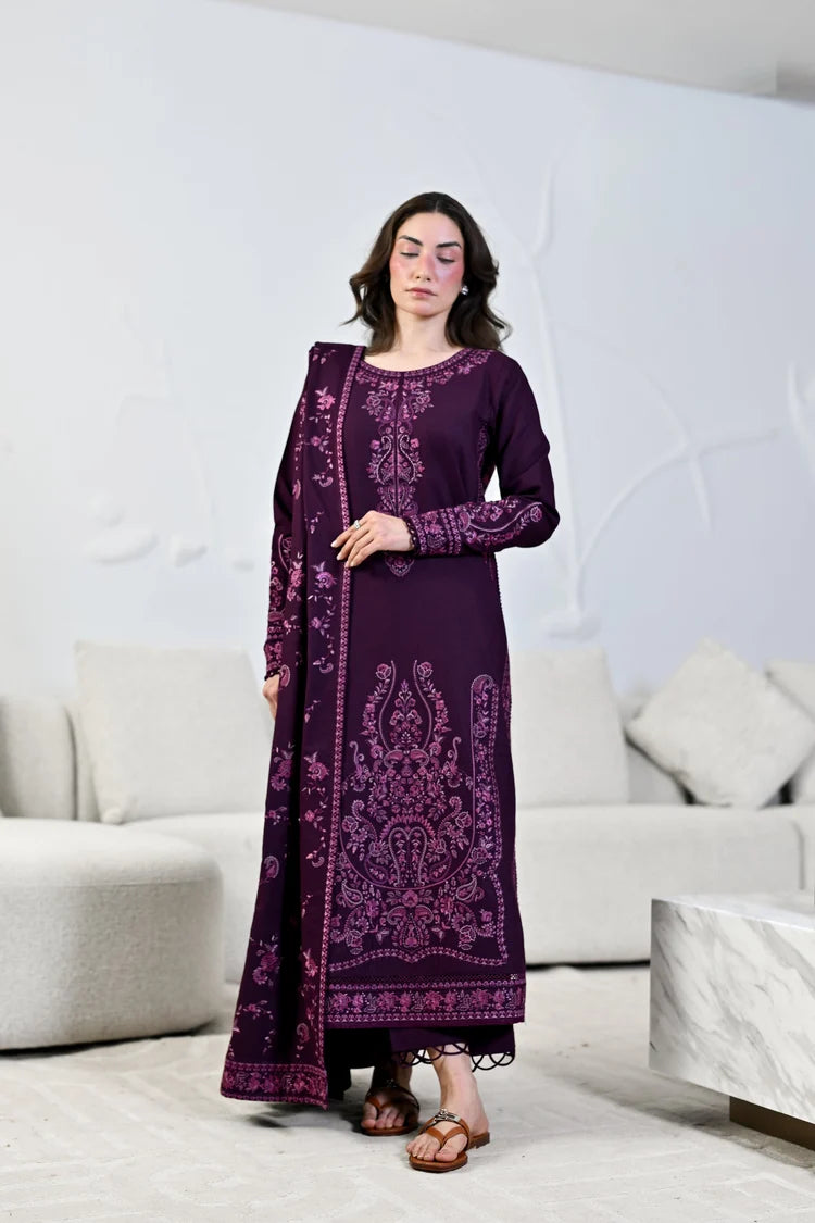ZAIB-3PC KARANDI EMBROIDERED SHIRT WITH KARANDI EMBROIDERED SHAWL AND TROUSER-ADR-5310