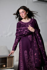 ZAIB-3PC KARANDI EMBROIDERED SHIRT WITH KARANDI EMBROIDERED SHAWL AND TROUSER-ADR-5310