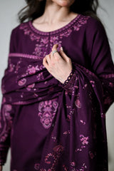 ZAIB-3PC KARANDI EMBROIDERED SHIRT WITH KARANDI EMBROIDERED SHAWL AND TROUSER-ADR-5310